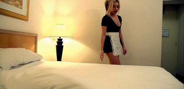  Teen hotel maid Logan Montoya offers extra services on the side to horny male guests who need fucking